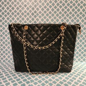 Elegant Black Quilted Tote Bag
